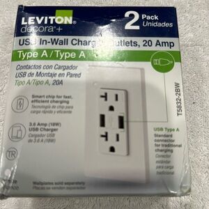 Leviton T5832-2BW USB Dual Type-A in-Wall Charger with 20 Amp, 125 Volt